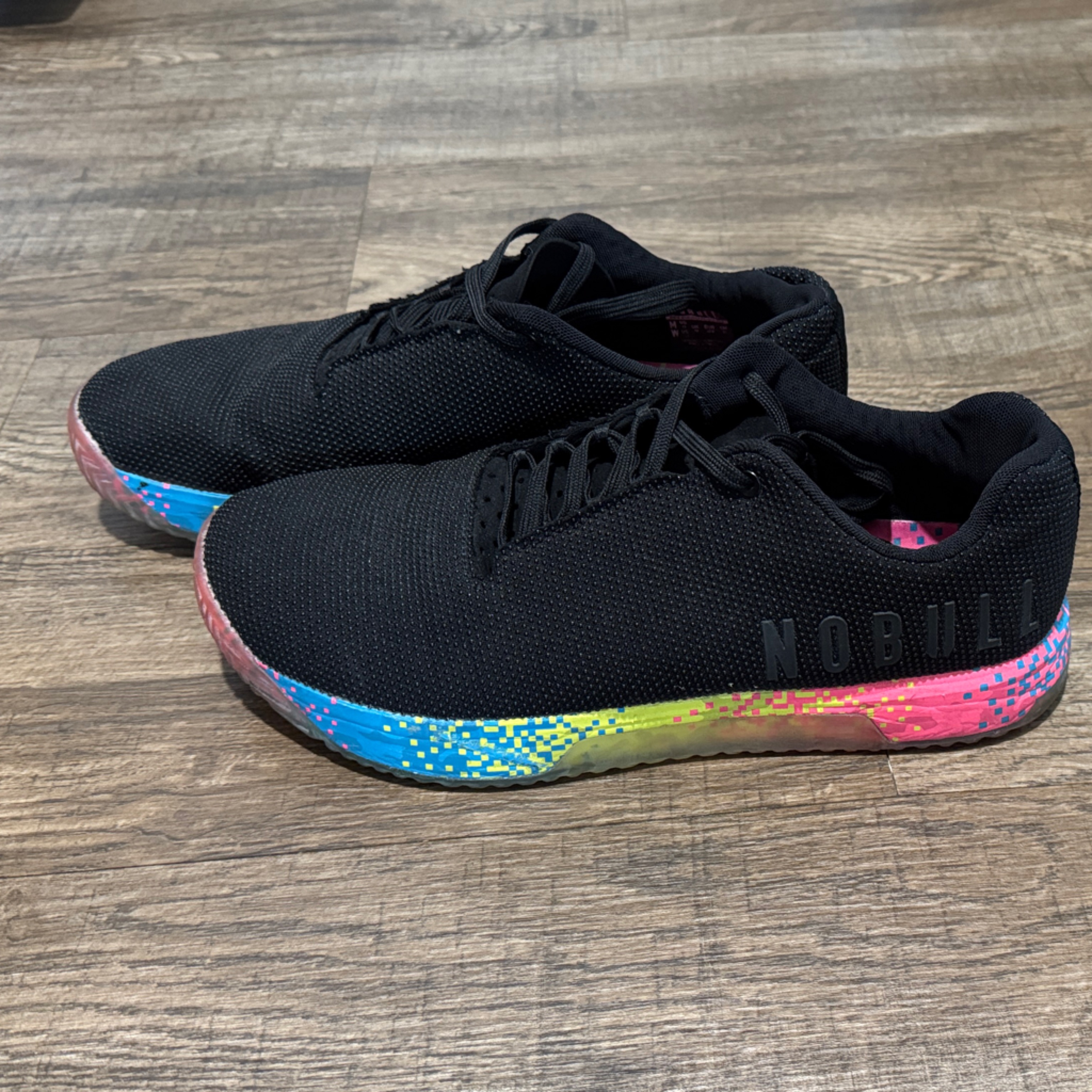 Nobull Black Knit Training Shoes With Multicolor Pixel Midsole